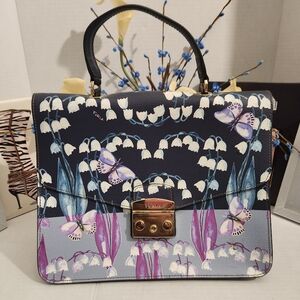 Furla Metropolis Multicolor Flower & Butterfly Print Top Handle Satchel PreOwned